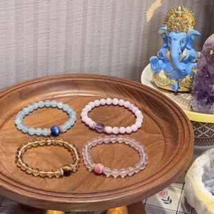 贝奇手作·叠戴的小美丽！小珠天然水晶手串海蓝宝/黄塔晶/紫锂辉