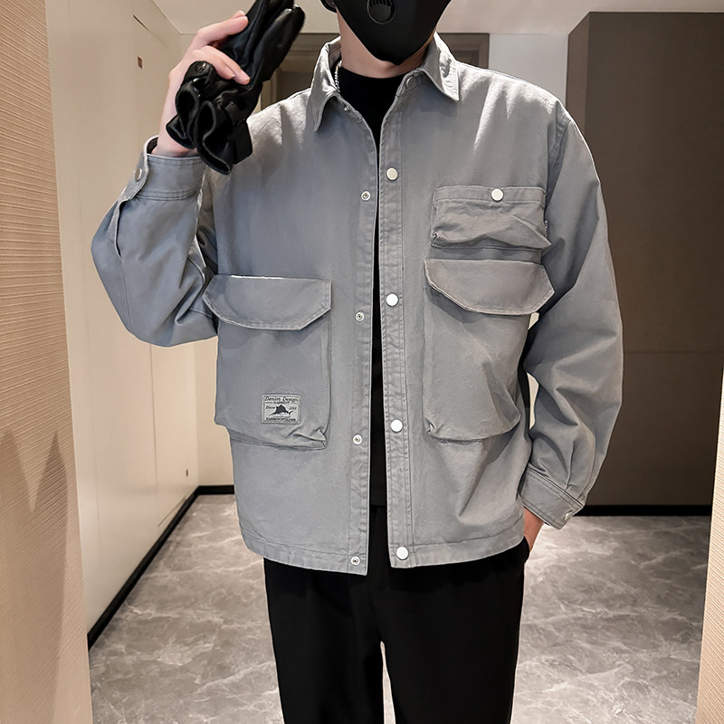 新款男士休闲翻领棉布工装日系外套夹克JK1807-P125图片