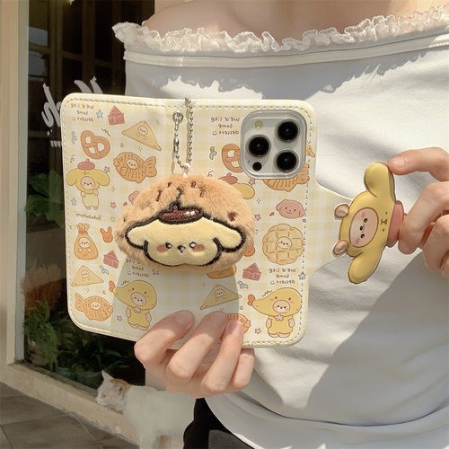 日系可爱卡通饼干鲷鱼烧适用iphone18promax苹果17手机壳翻盖皮质16pro网红女款14公仔挂件15pm防摔保护套