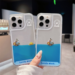 创意卡通草帽海盗船适用iphone18promax苹果17手机壳新款15pro透明16pro流动液体14超火13pro防摔全包保护套