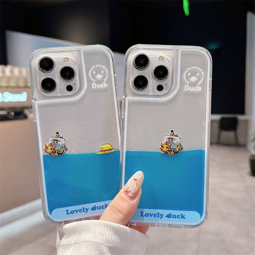 创意卡通草帽海盗船适用iphone18promax苹果17手机壳新款15pro透明16pro流动液体14超火13pro防摔全包保护套