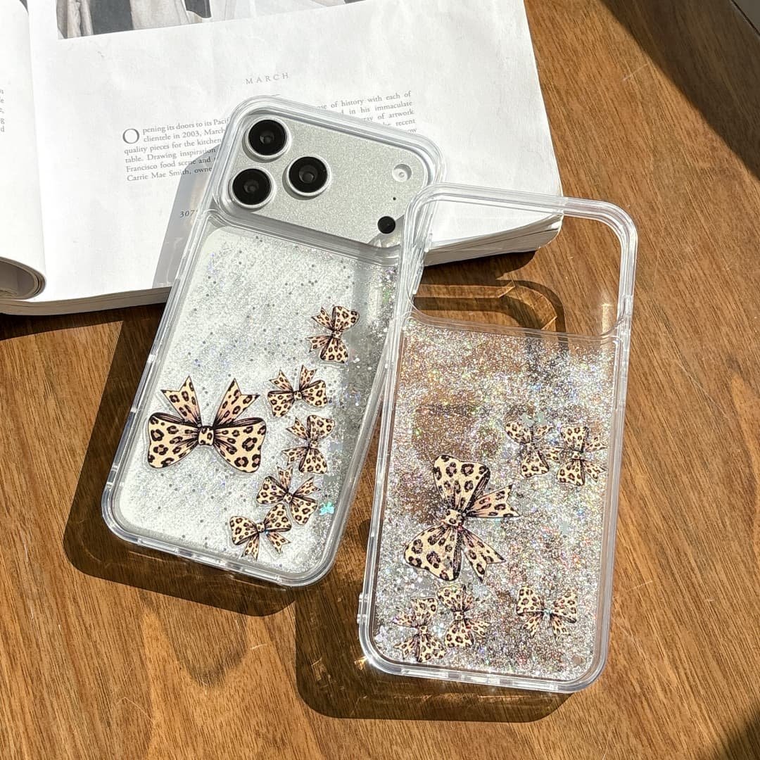 ins豹纹蝴蝶结流沙闪粉适用iphone17promax手机壳苹果16新款15高级感14pro女款13超火15promax透明防摔保护套,3C数码配件,手机保护套/壳,淘宝优惠券,粉丝福利购,淘宝优惠卷