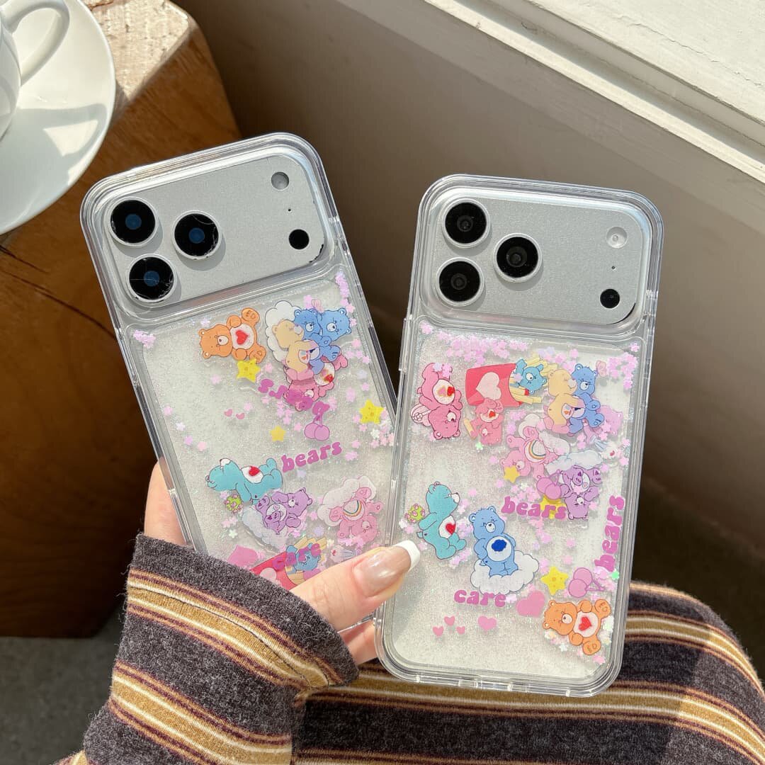 韩系卡通彩虹小熊流沙闪粉适用iphone18promax手机壳苹果17新款15创意16pro女款13超火15pro透明防摔保护套