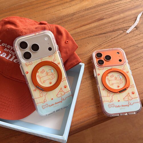 条纹橙色线条腊肠狗适用iphone17promax手机壳苹果16pro新款16高级感17pro旋转支架17软边15promax防摔保护套