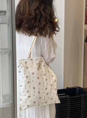 白色帆布包斜挎单肩印花手提包女大学生上课大容量秋冬2022年新款