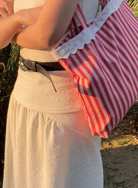 LULULAND自制【一口西瓜】红色条纹单肩帆布包女法式大容量托特包