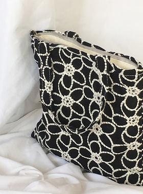 LU工作室帆布包手提包女高级感小众黑色手拎小布袋上班小拎包百搭