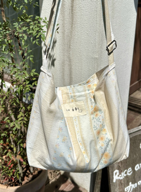 LU小众原创碎花帆布包上班通勤大容量斜挎包女2025新款春夏包包