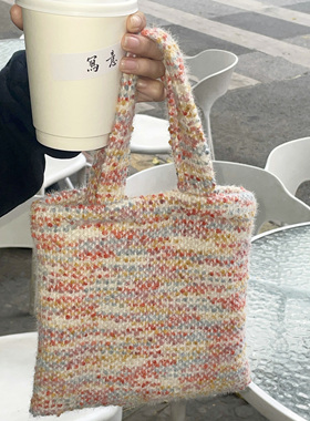 LU小众彩色毛呢手提包包女上班小拎包杂物包松弛感秋冬袋子百搭