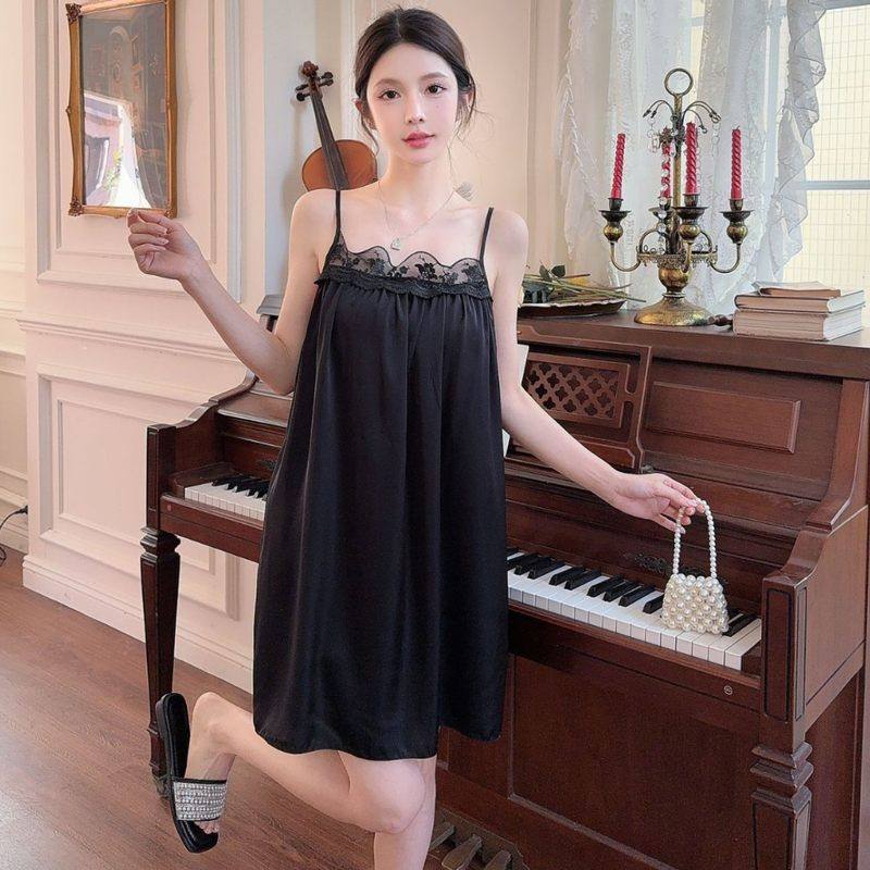 2025春夏新款小清新露背甜美冰丝吊带睡裙女宽松少女性感睡衣纯欲