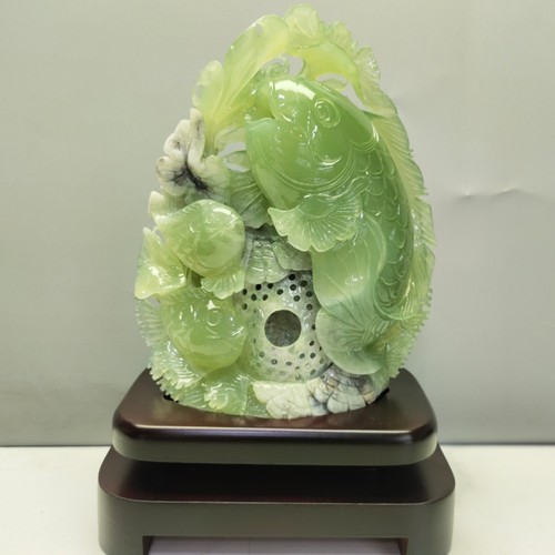 岫玉富贵有余玉原石手工雕刻家居珠宝奇石尺寸29x19 净高22公分