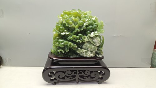 玉白菜摆件手工雕刻深绿色适合乔迁新居办公开业摆件