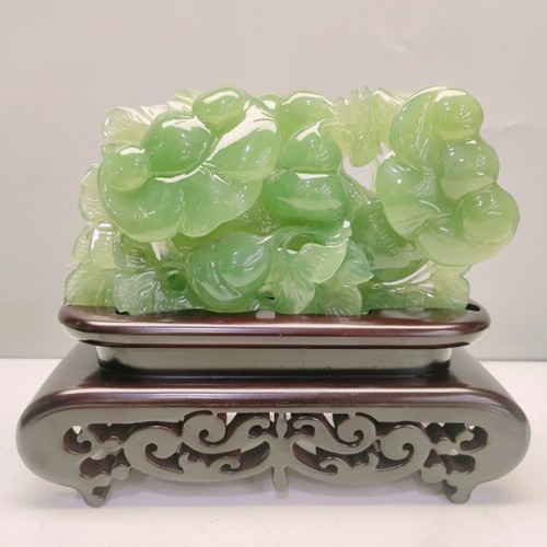 精品岫玉摆件高冰透料精雕吉祥如意家居礼品尺寸21x25净高12公分