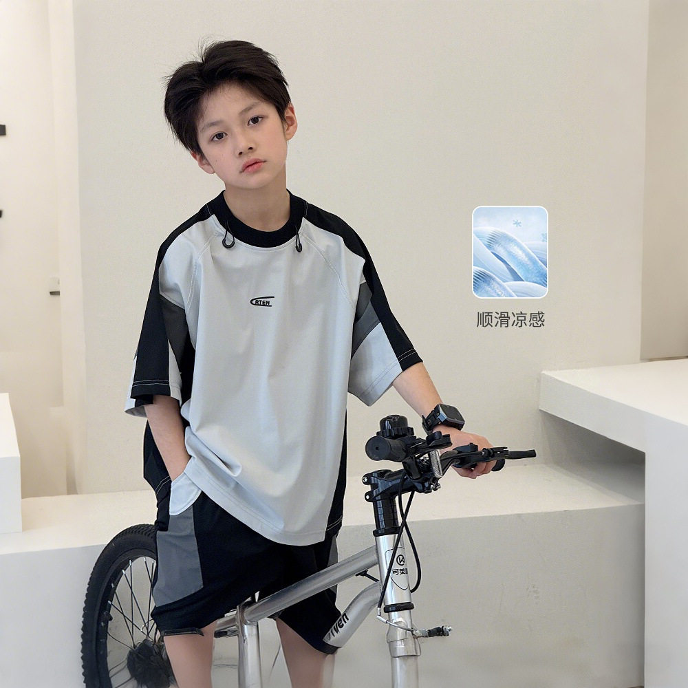 男童夏季运动速干冰丝套装2025新款男孩帅气夏装儿童球衣潮篮球服