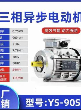 铝合金YS9016/0.75kw三相异步电机24轴铜线国标380V/750w铝壳