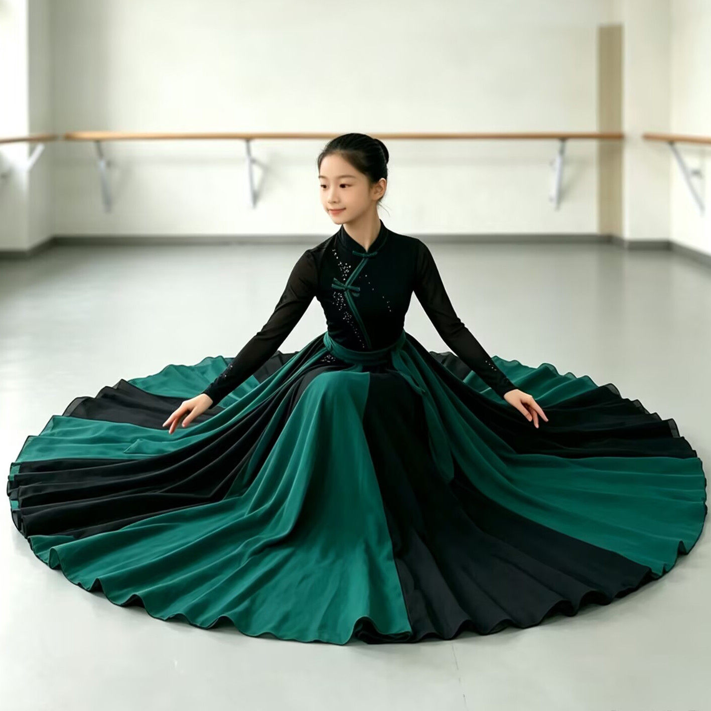 女童蒙古族舞蹈演出服艺考大摆裙民族风练习长裙套装舞台表演服装