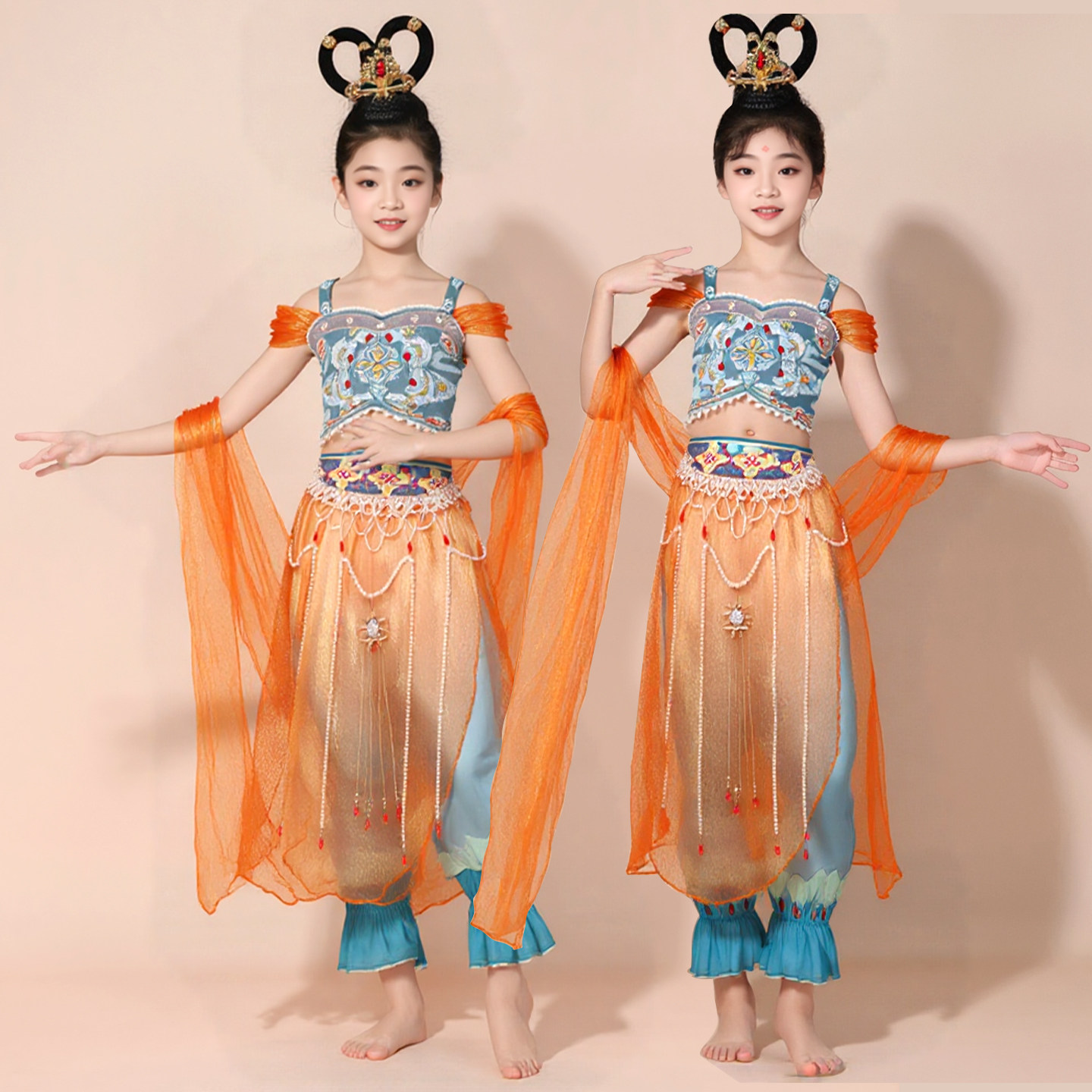 敦煌飞天汉服舞蹈演出服女儿童古
