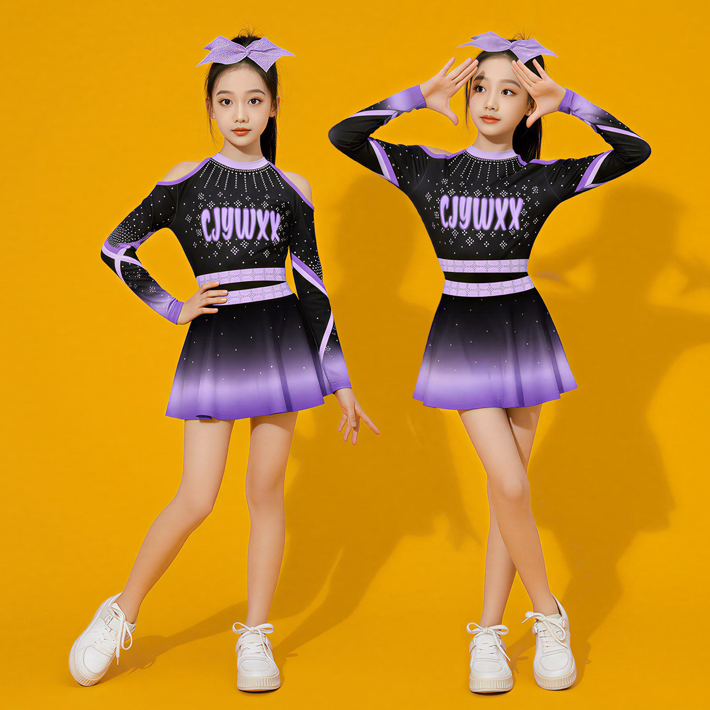 儿童啦啦操演出服长袖新款女童拉拉队表演服舞蹈服竞技赛比赛服
