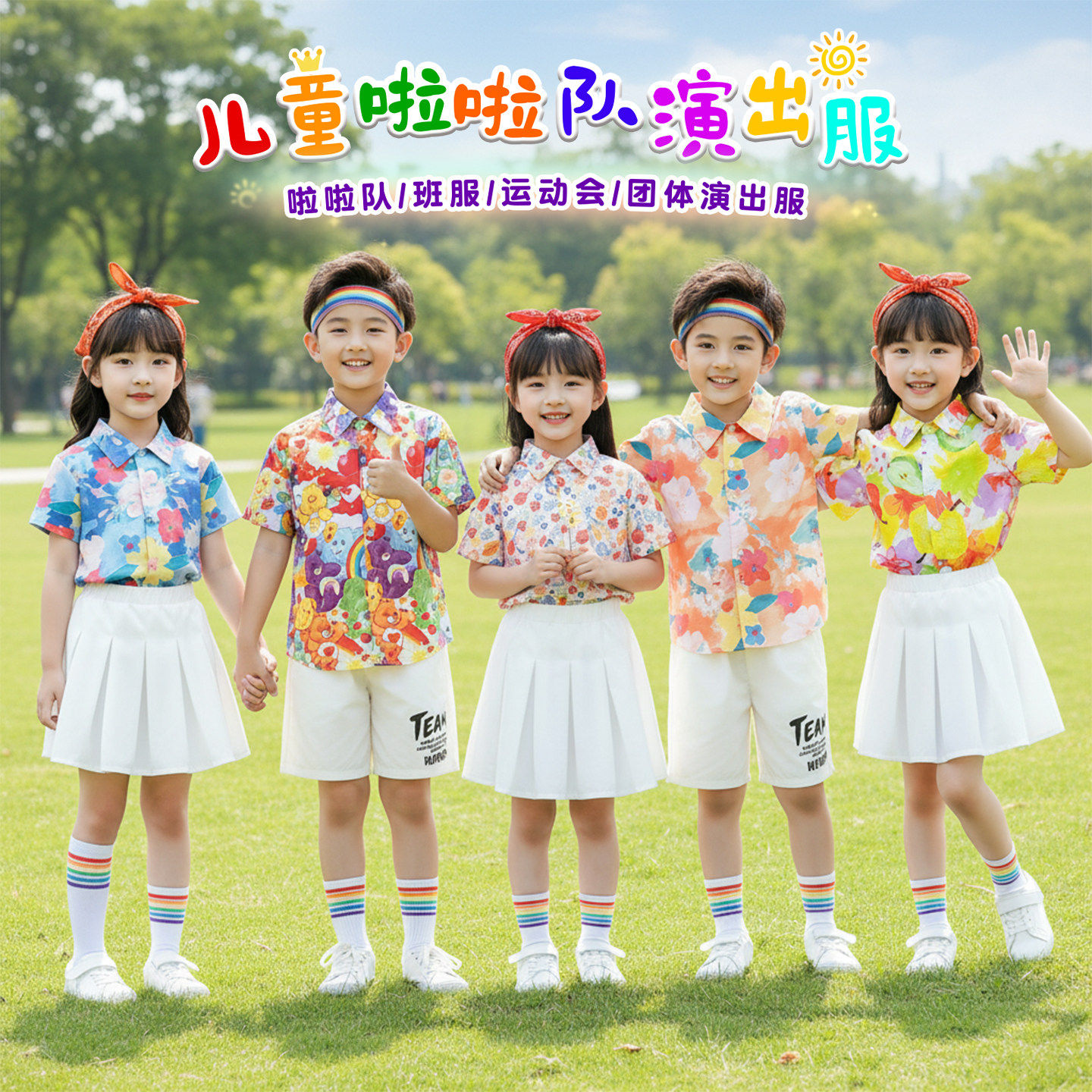 六一儿童啦啦队演出服装港风花衬
