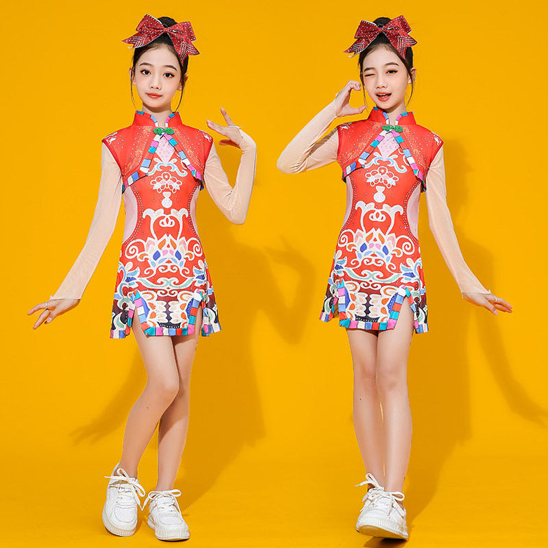 中国风啦啦操服演出服拉拉队服装成人童儿啦啦队团队操服装健美操