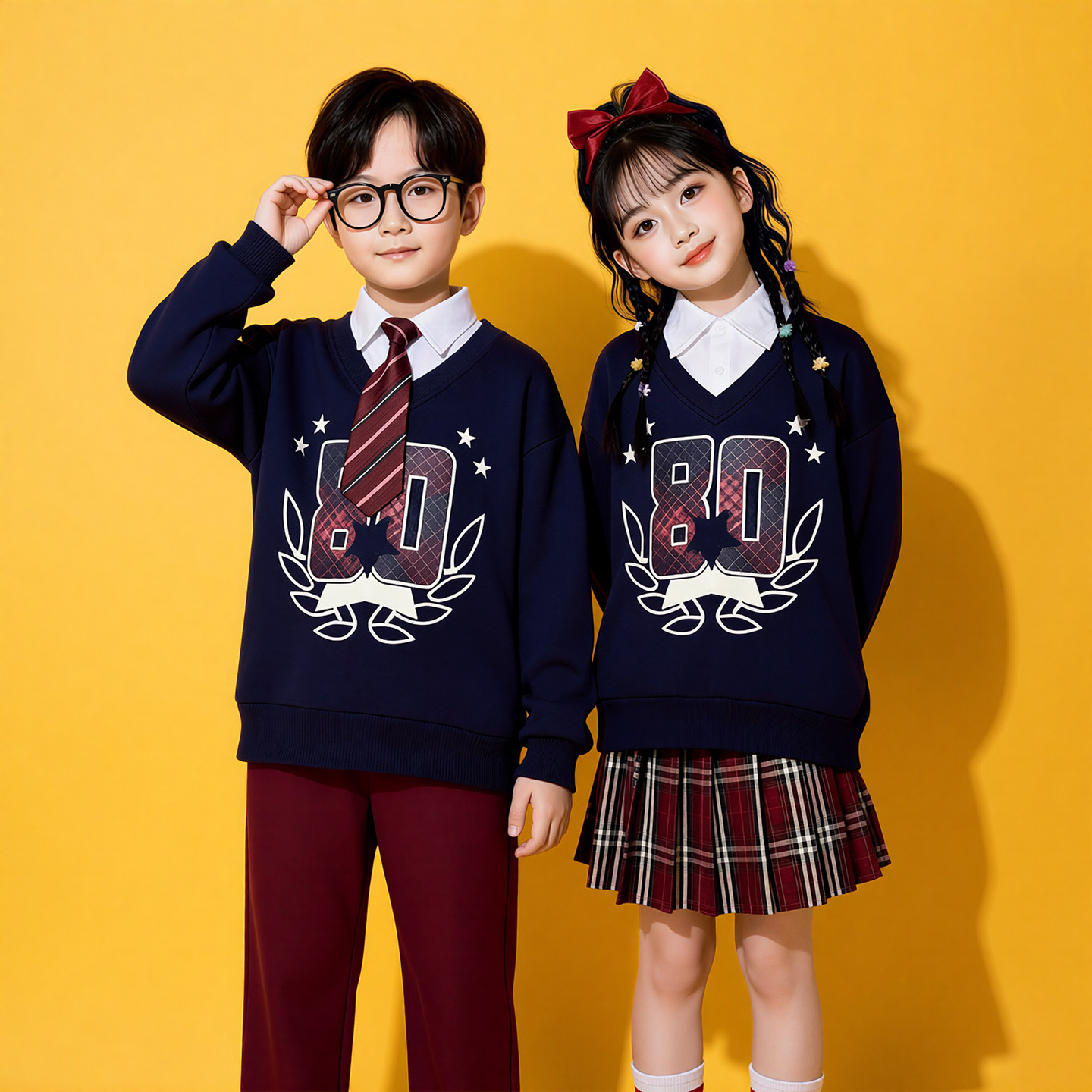 儿童啦啦队元旦表演服小学生英伦
