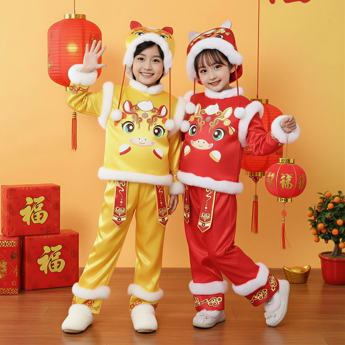 元旦儿童喜庆演出服中国风