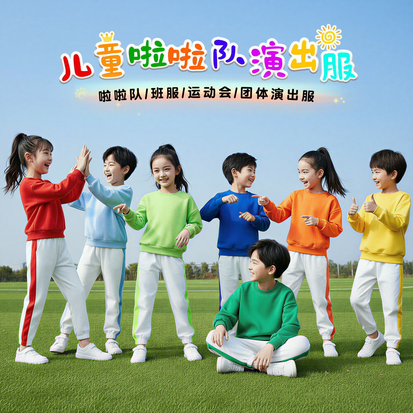 糖果彩色卫衣圆领多巴胺亲子装运动会演出幼儿园班服儿童多色卫衣