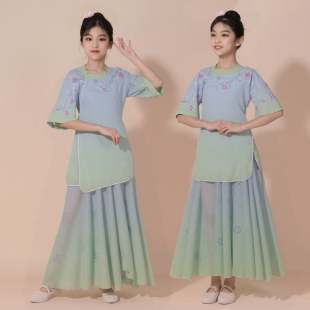 新款古典舞演出服女飘逸青衫烟雨客微微老师同款唐装古风舞蹈服装