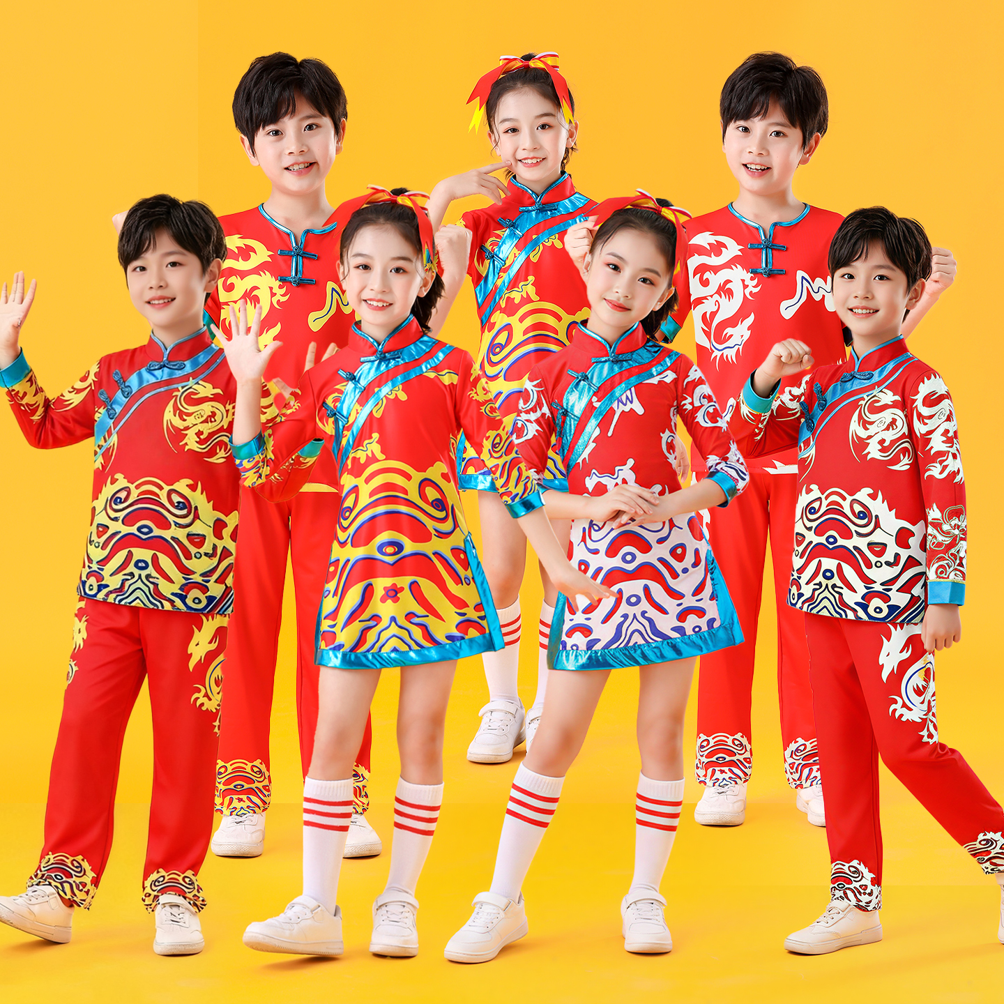 儿童男女旗袍啦啦操中国风啦啦队