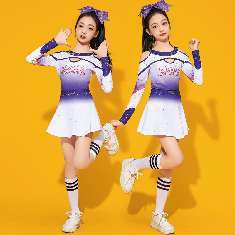 儿童啦啦操演出服长袖新款女童拉拉队表演服舞蹈服竞技赛比赛服