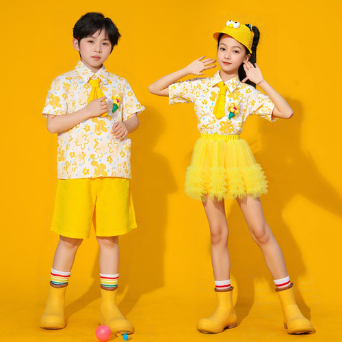 六一儿童演出服新款黄色蓬蓬裙舞蹈服幼儿园啦啦队毕业照表演服装