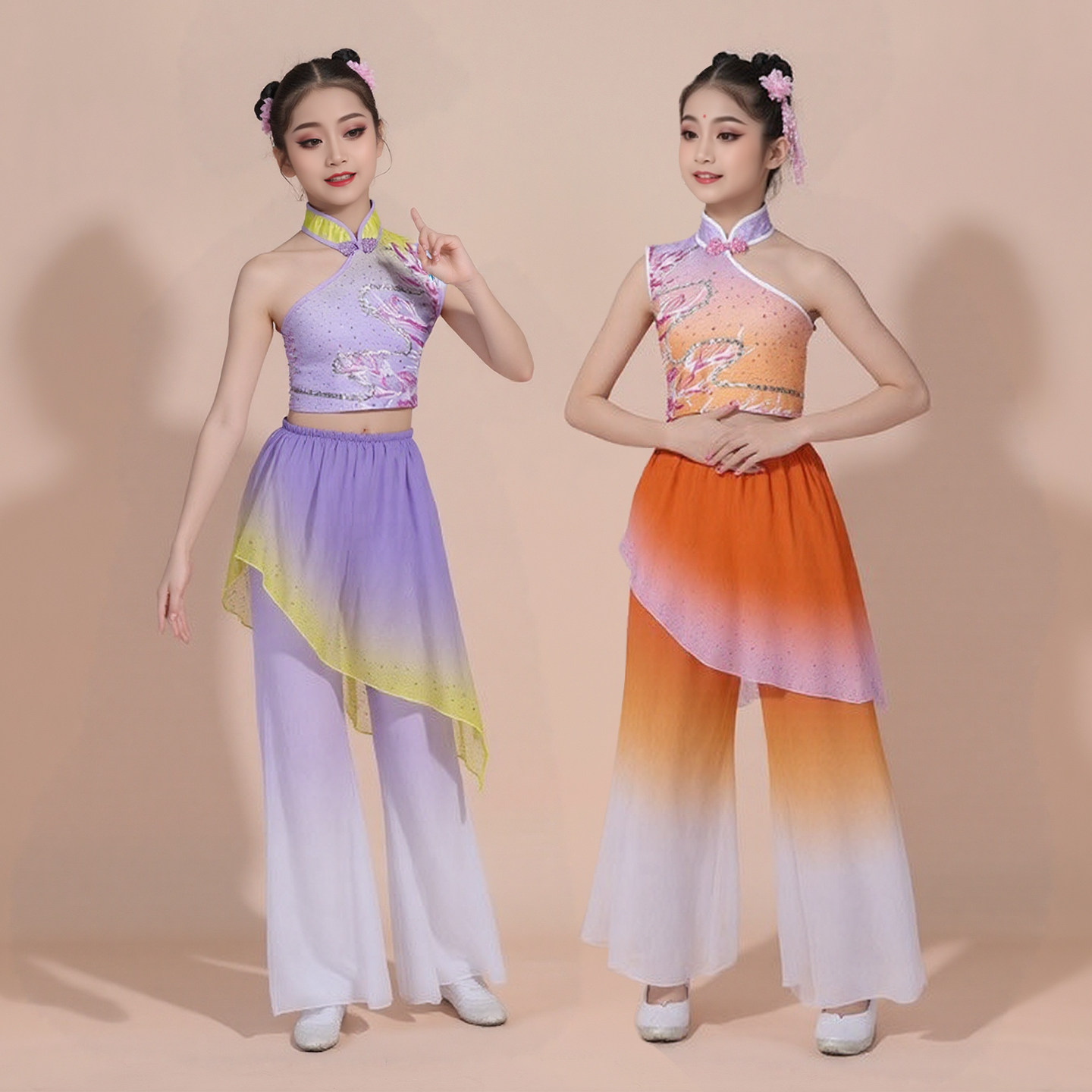 儿童钱鼓舞服装春嬉舞蹈服女童练功2025新款少儿独舞古典舞演出服