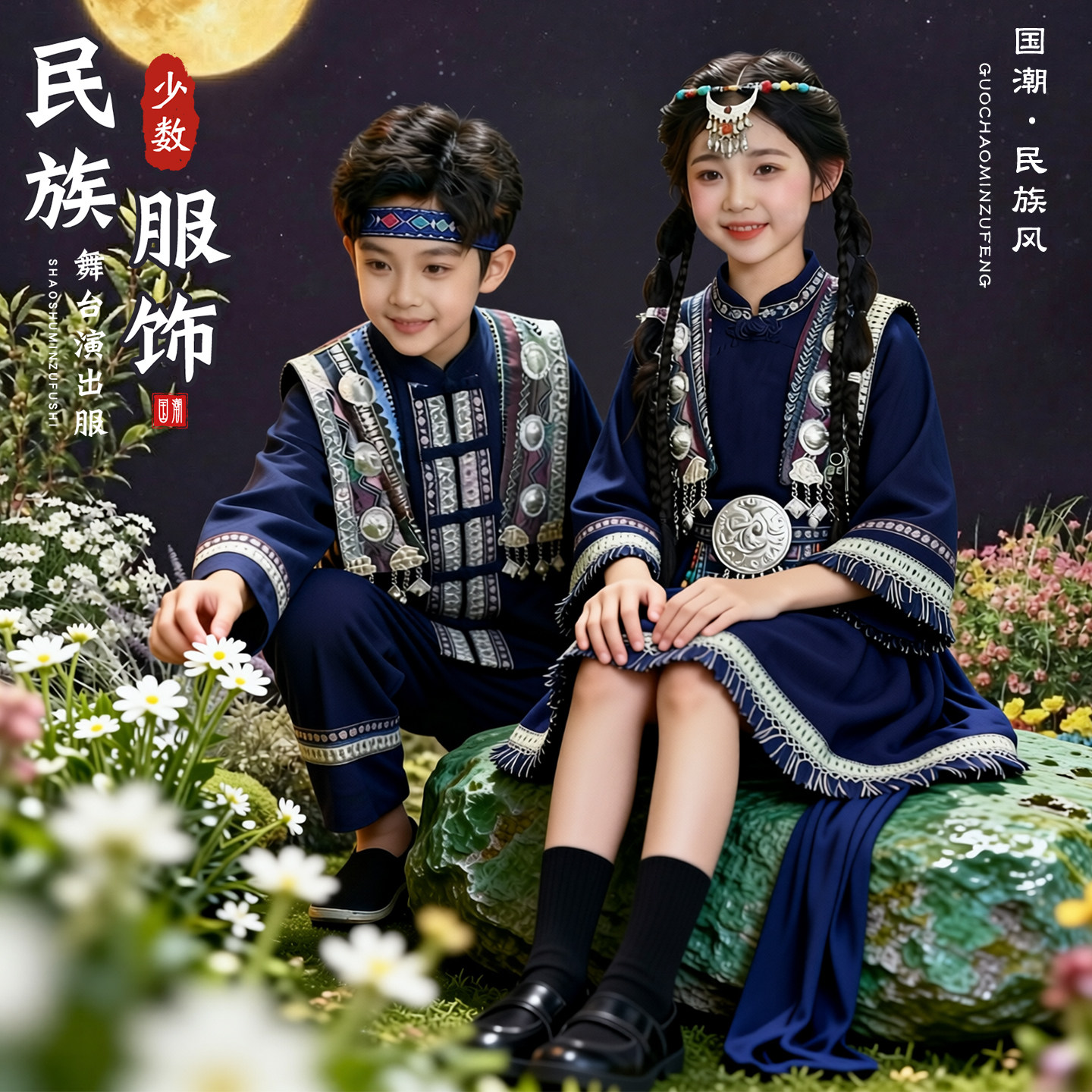 三月三民族服装儿童女广西壮族五图片