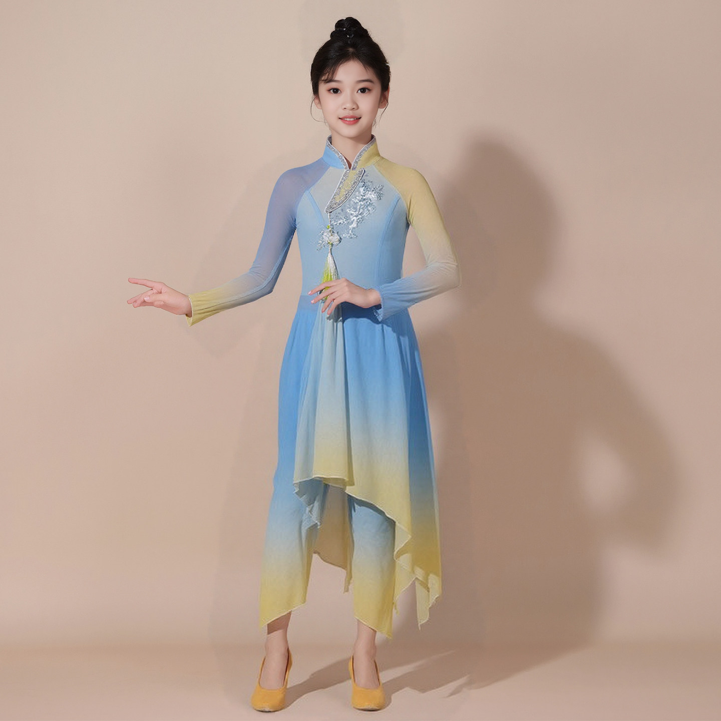 儿童古典舞艺考国风表演服新款扇子舞飘逸套装少儿开场舞蹈演出服
