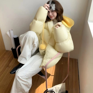 奶油风云朵泡芙短款羽绒服女冬季连帽90白鸭绒小个子面包服