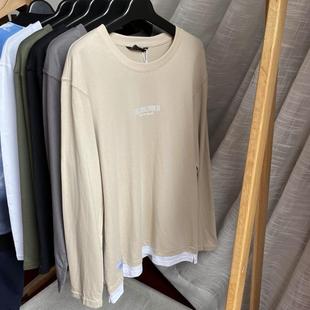 很亲肤 男装 纯棉男式 T恤打底衫 宽松休闲刺绣圆领长袖 面料薄款