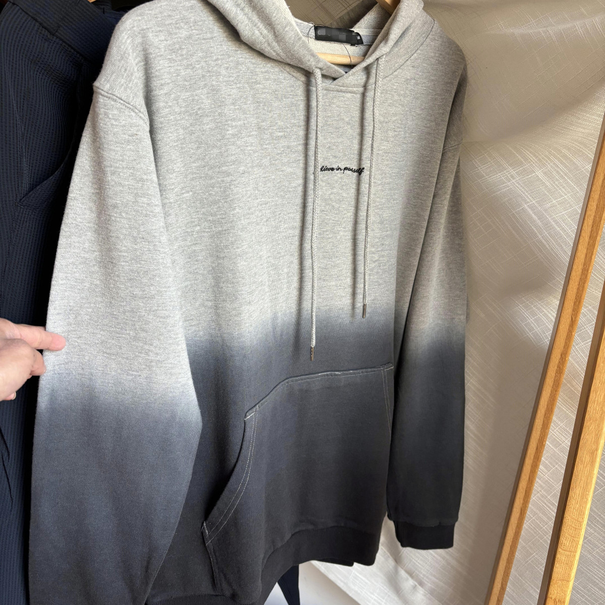 100%纯棉 渐变色!!男女同款 细毛圈连帽春秋运动休闲套头衫卫衣