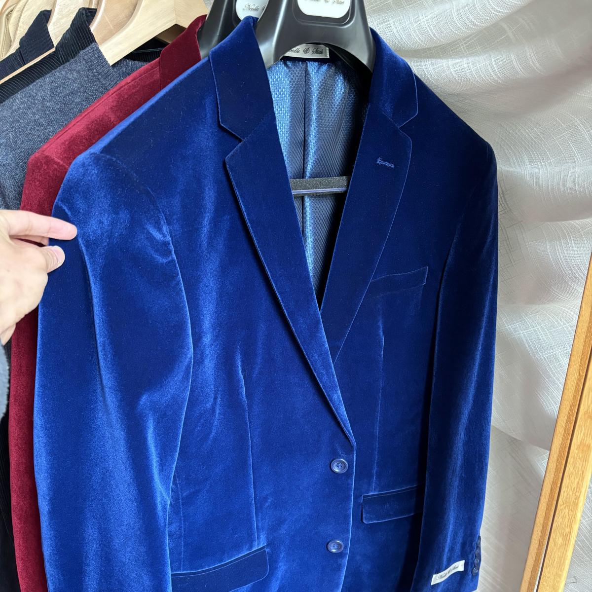 天鹅绒！！200欧+ 欧洲贵牌 男式大码休闲西服酒红礼服西装外套