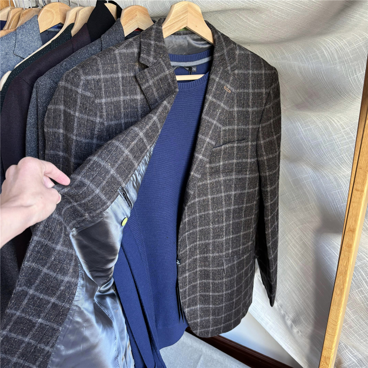 S系列 高端西服 桑蚕丝+羊毛！  格纹男士秋冬毛呢西服西装外套