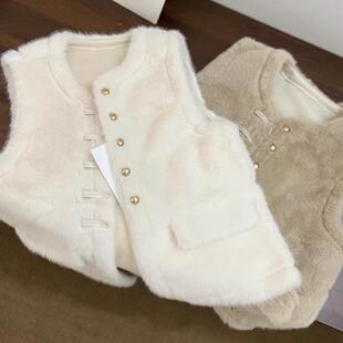 中国风毛马甲女冬仿皮草国风短款 毛毛坎肩 皮毛一体马夹上衣冬季