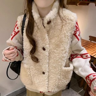 奶呼呼小立领毛毛外套可爱羊羔毛上衣背心马甲保暖百搭冬季新款女