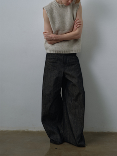 rareraw/立体裁剪弧线廓形阔腿牛仔裤女高个子结构弯刀裤香蕉裤