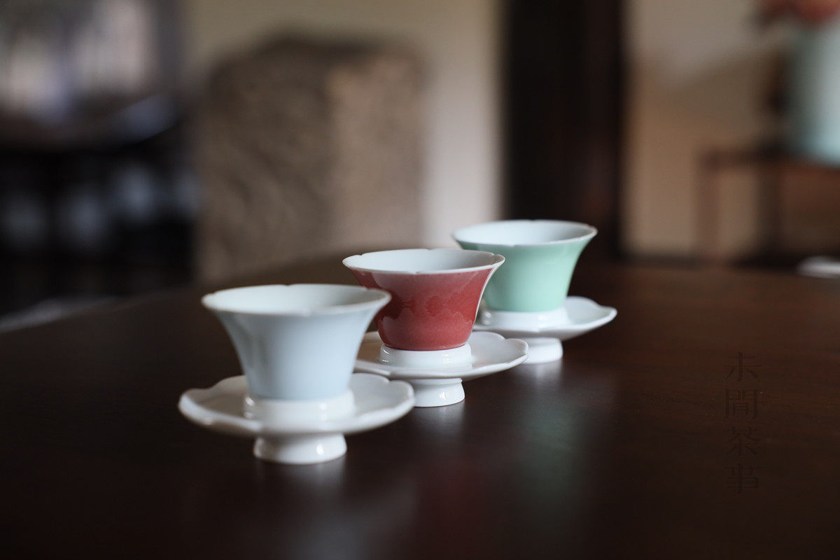 【余一套梅子青】青塘山房 花口夕颜杯 带托