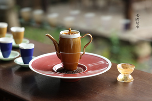 青塘山房 白边刻径水滴壶 酱釉 玄黑  大气优雅