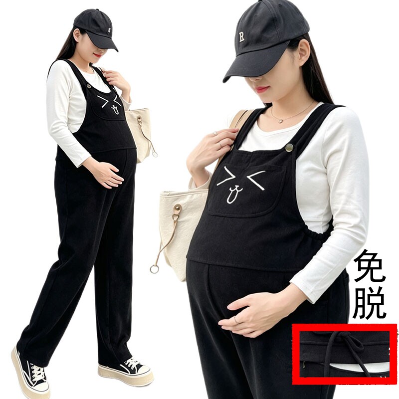 孕妇秋冬加绒加厚背带裤免脱