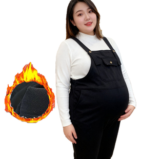 大码孕妇背带裤冬季加绒加厚保暖裤子孕晚期加肥加大200斤女春装