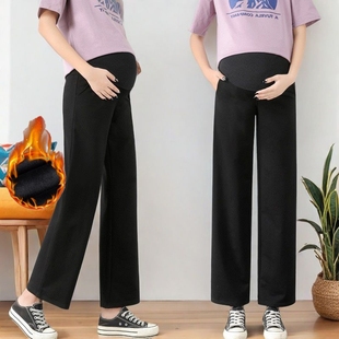 大码孕妇裤子孕晚期200斤冬季外穿加绒加厚保暖裤宽松阔腿裤春秋