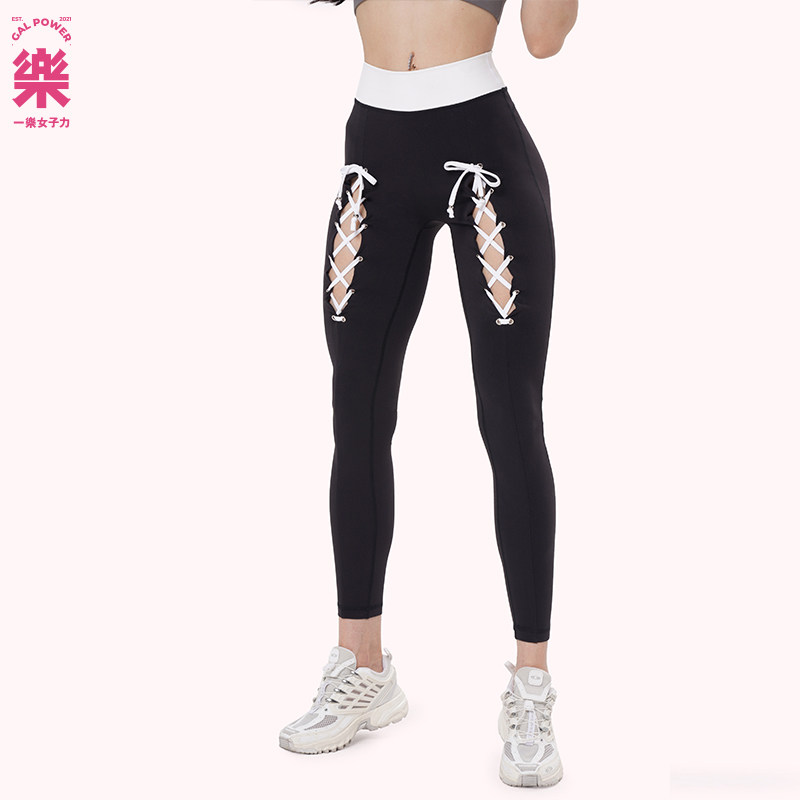 一乐女子力绕丝柔 美式辣妹抽绳瑜伽裤健身飞盘无Y字尴尬线运动裤