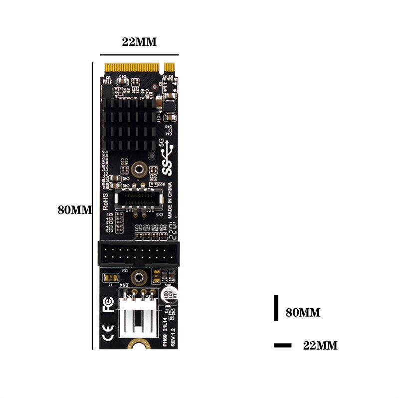 PH69 M.2 MKEY PCIE TO FRONT USB3.1 5GB TYPE-C+19 20PIN EXPANSION CARD