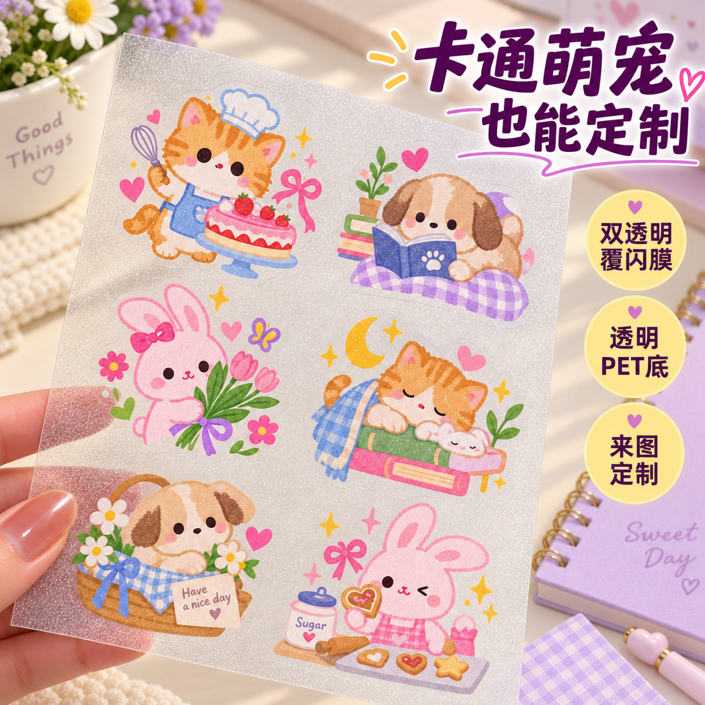 宠物贴纸定制满天星磨砂不干胶卡通手账动漫周边异形二次元定做